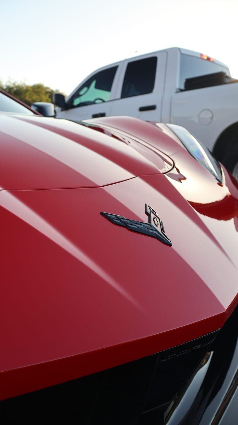 Paint correction result, glossy corrected finish on a Corvette