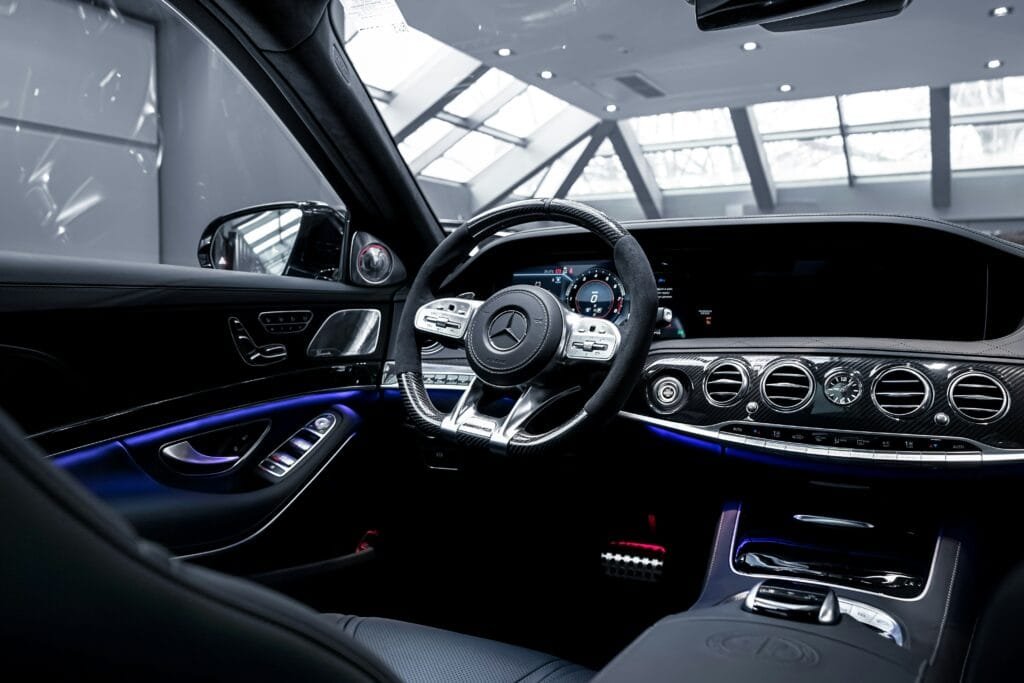 Car interior dashboard in direct sunlight