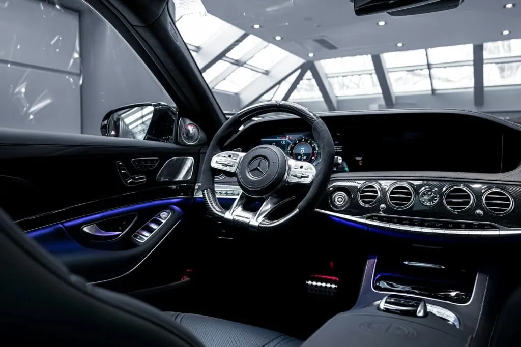 Car interior dashboard in direct sunlight
